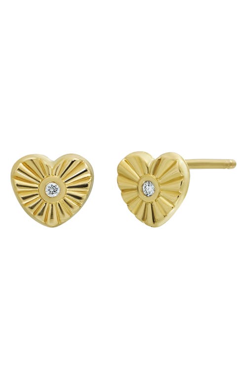 Diamond Heart Stud Earrings in 18K Yellow Gold