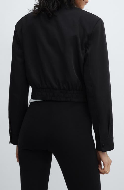 Shop Mango Insect Zip-up Crop Bomber Jacket In Black