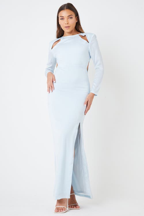 Shop Creea The Label Side Slit Shoulder Pad Maxi Dress In Blue