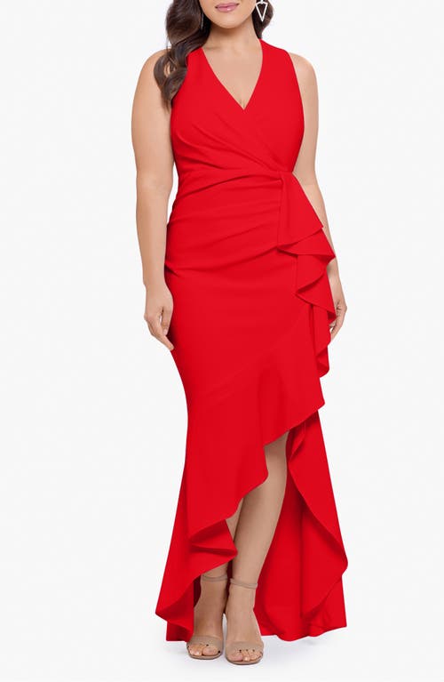 Sleeveless High-Low Ruffle Gown in Red