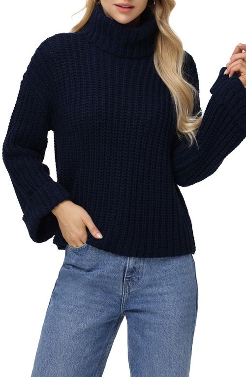 Shop 525 Vida Bell Sleeve Turtleneck Sweater In Dark Blue