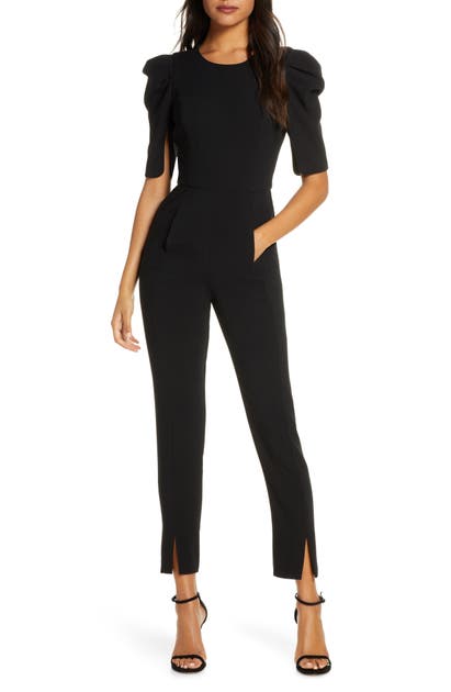 Black Halo Russo Puff Shoulder Jumpsuit In Black | ModeSens