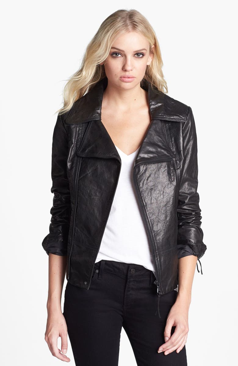 Asymmetrical Leather Moto Jacket