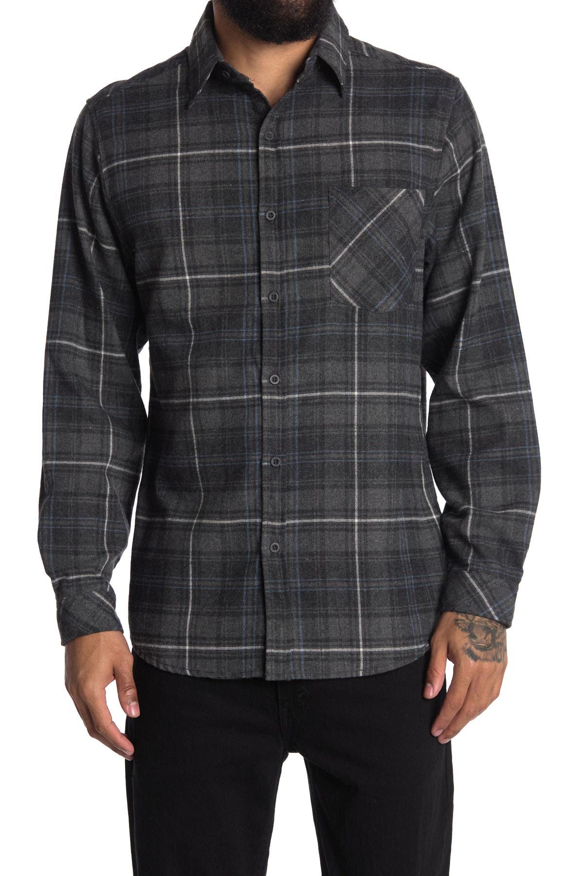 Burnside Plaid Flannel Shirt In Open Grey14