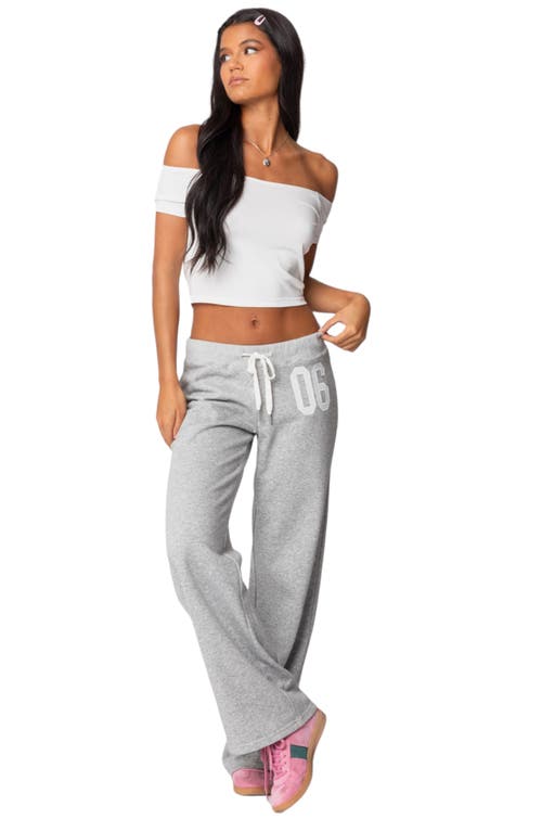 Shop Edikted 06 Wide Leg Drawstring Sweatpants In Grey Melange