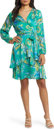 Tahari ASL Floral Print Faux Wrap Dress