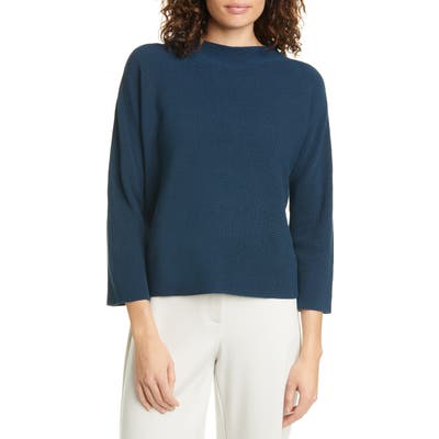 Eileen Fisher Funnel Neck Silk & Organic Cotton Sweater, Blue