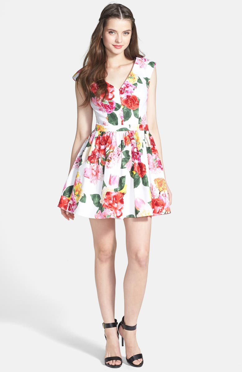 Trixxi Floral Fit & Flare Dress (Juniors) | Nordstrom