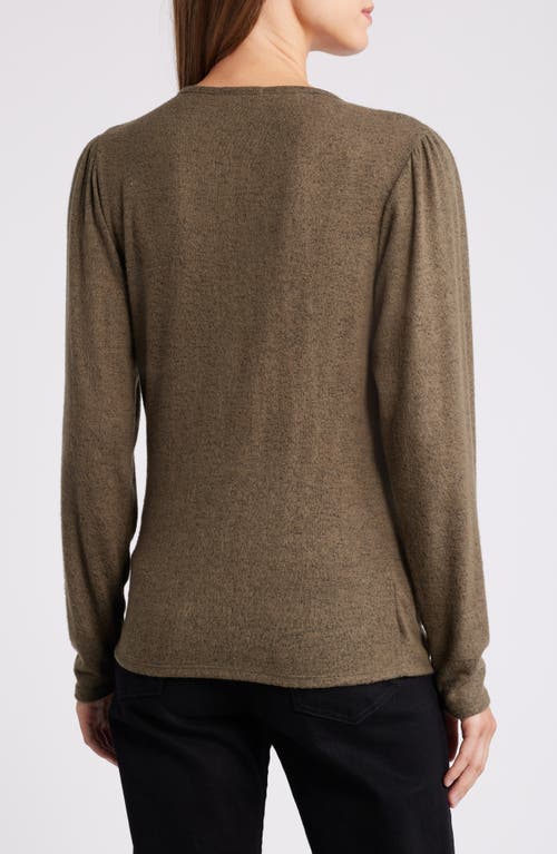 Loveappella Long Sleeve Faux Wrap Top In Olive