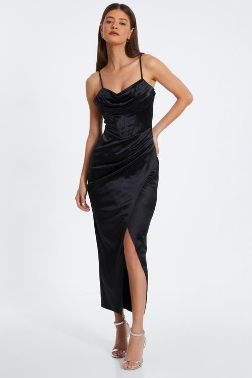 Shop Quiz Cowl Front Corset Detail Midi Wrap Dress In Black