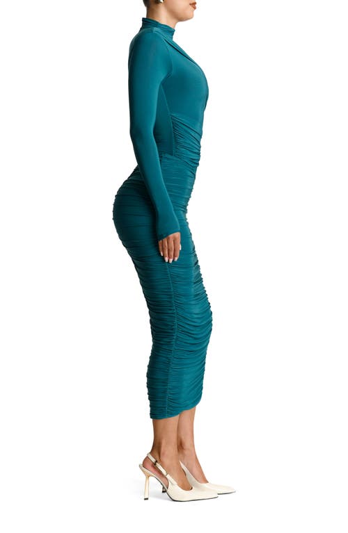 Shop Naked Wardrobe Hourglass V-waist Ruched Midi Skirt In Deep Teal