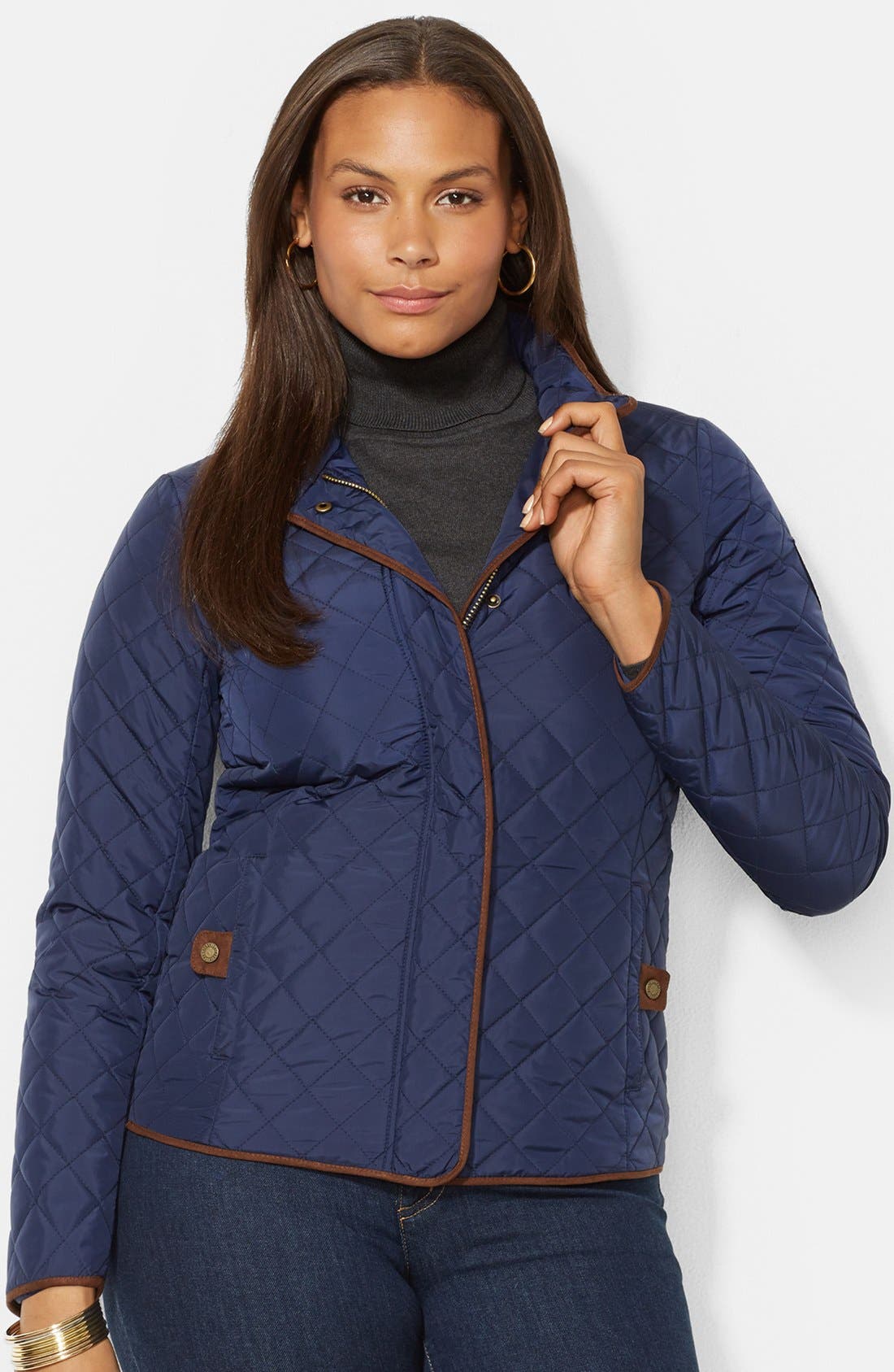 Lauren Ralph Lauren Faux Suede Trim Quilted Jacket (Plus Size) Nordstrom