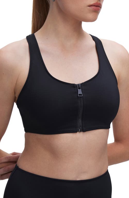 Good American Compression Zip-Up Sports Bra in Black001 at Nordstrom, Size X-Large