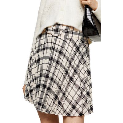 Topshop Plaid Pleated Miniskirt, US - Black