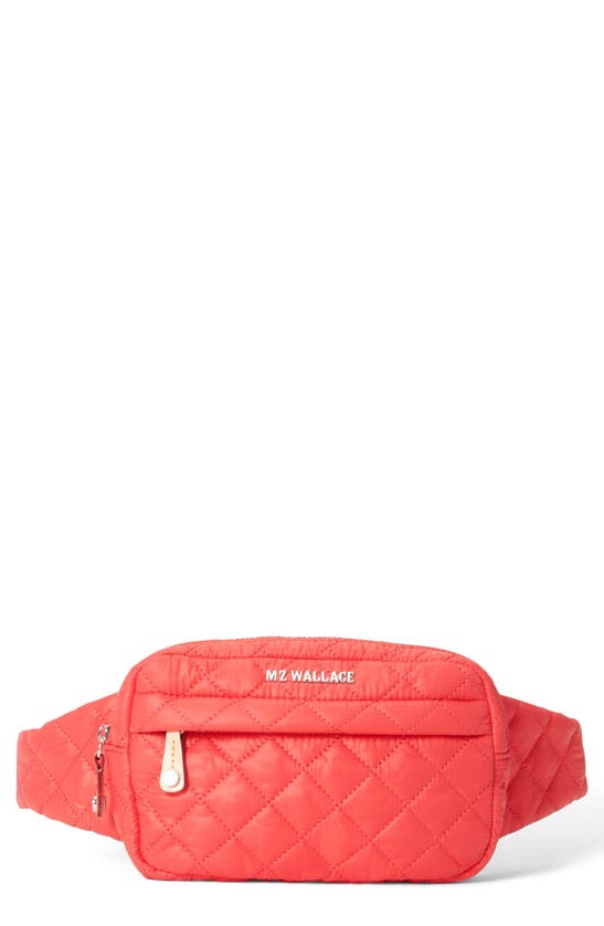 Mz Wallace Metro Quilted Nylon Belt Bag In Coral/silver