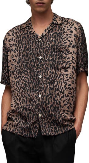 AllSaints Leoza Leopard Print Short Sleeve Button-Up Camp Shirt | Nordstrom