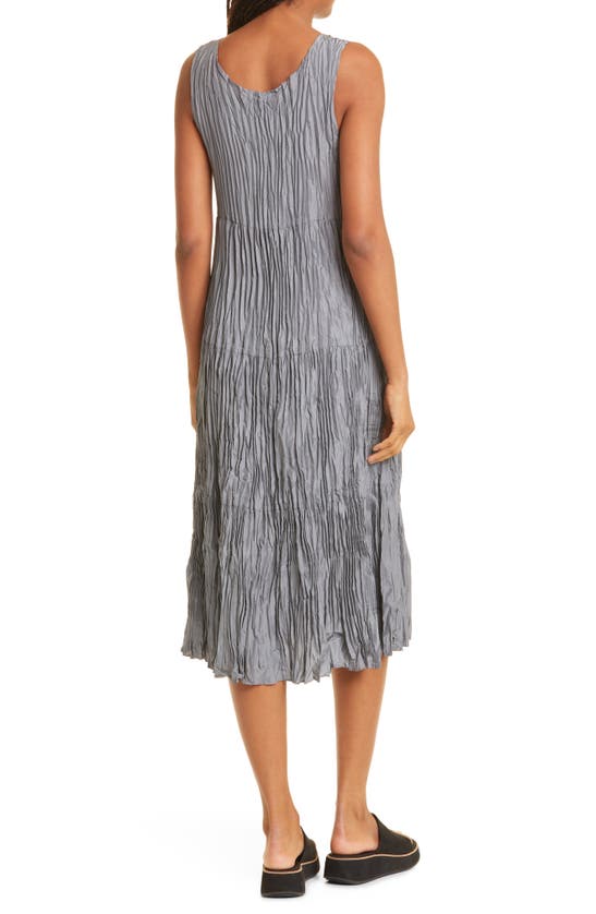 Eileen Fisher Tiered Pleated Silk Midi Dress In Steel