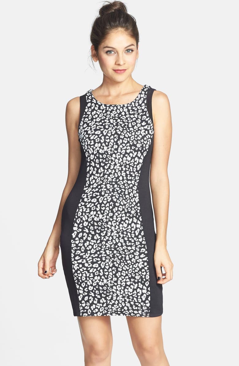 SOCIALITE Animal Print Body-Con Dress, Main, color, BLACK/ GREY