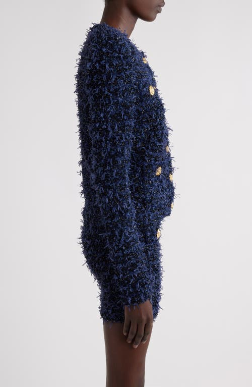 Balmain Blue Collarless Jacket With Gold Buttons In Tweed Woman In 6bo Midnight/blue