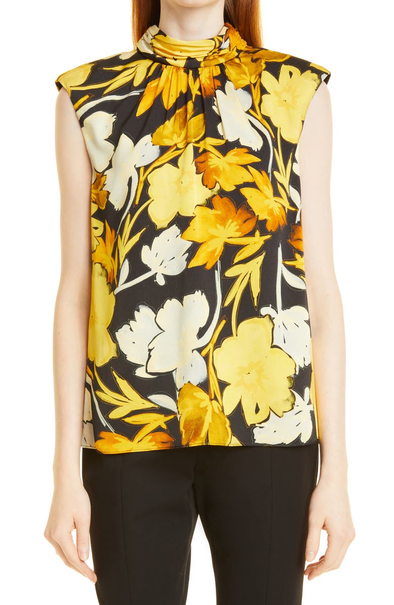 Milly Riley Paper Peony Mock Neck Sleeveless Top, Main, color, 