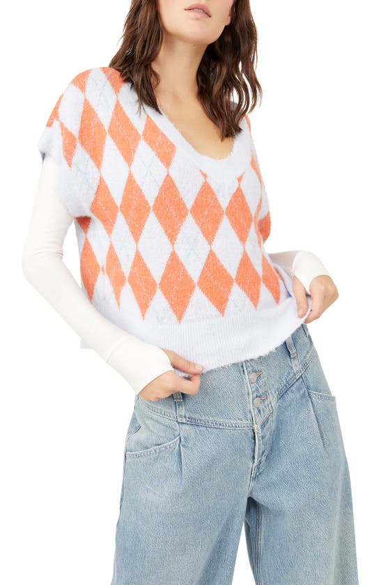Free People Through The Motions Short Sleeve Sweater In Peri Ice Combo
