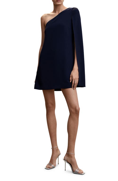 MANGO One-Shoulder Cape Sleeve Minidress Dark Blue at Nordstrom,