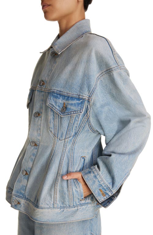 Shop Balenciaga Hourglass Denim Jacket In Light Indigo/madder