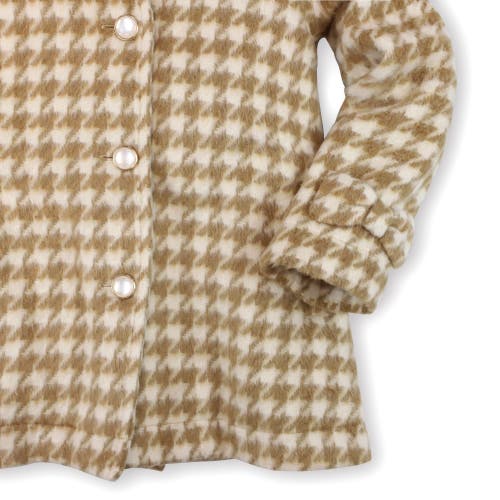 Shop Hope & Henry Girls' Bow Cuff Swing Coat, Kids In Tan Houndstooth