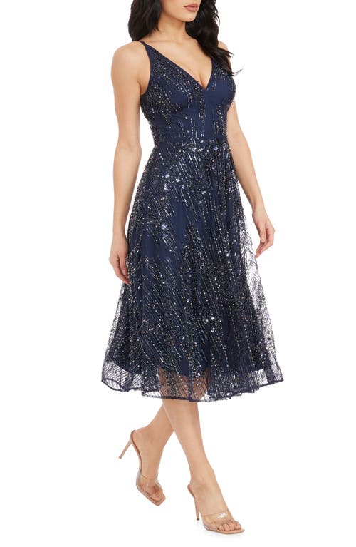 Shop Dress The Population Elisa Fit & Flare Sequin Tulle Cocktail Dress In Midnight Blue Multi