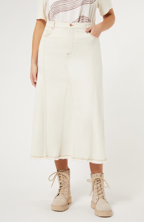 Shop Marina Rinaldi Samuele Raw Hem Denim Midi Skirt In Ivory