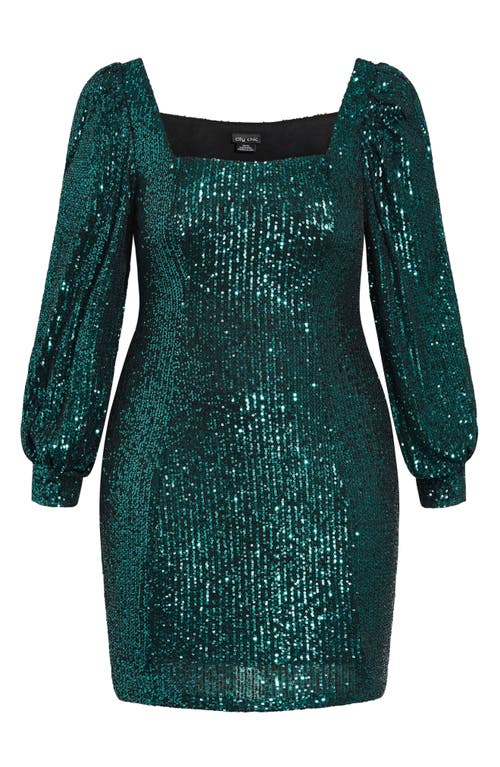 Shop City Chic Colette Long Sleeve Body-con Sequin Dress In Emeralddnu