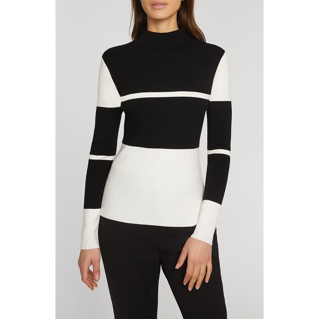 Elie Tahari The Kamila Mock Neck Sweater In Noir Black/sky White