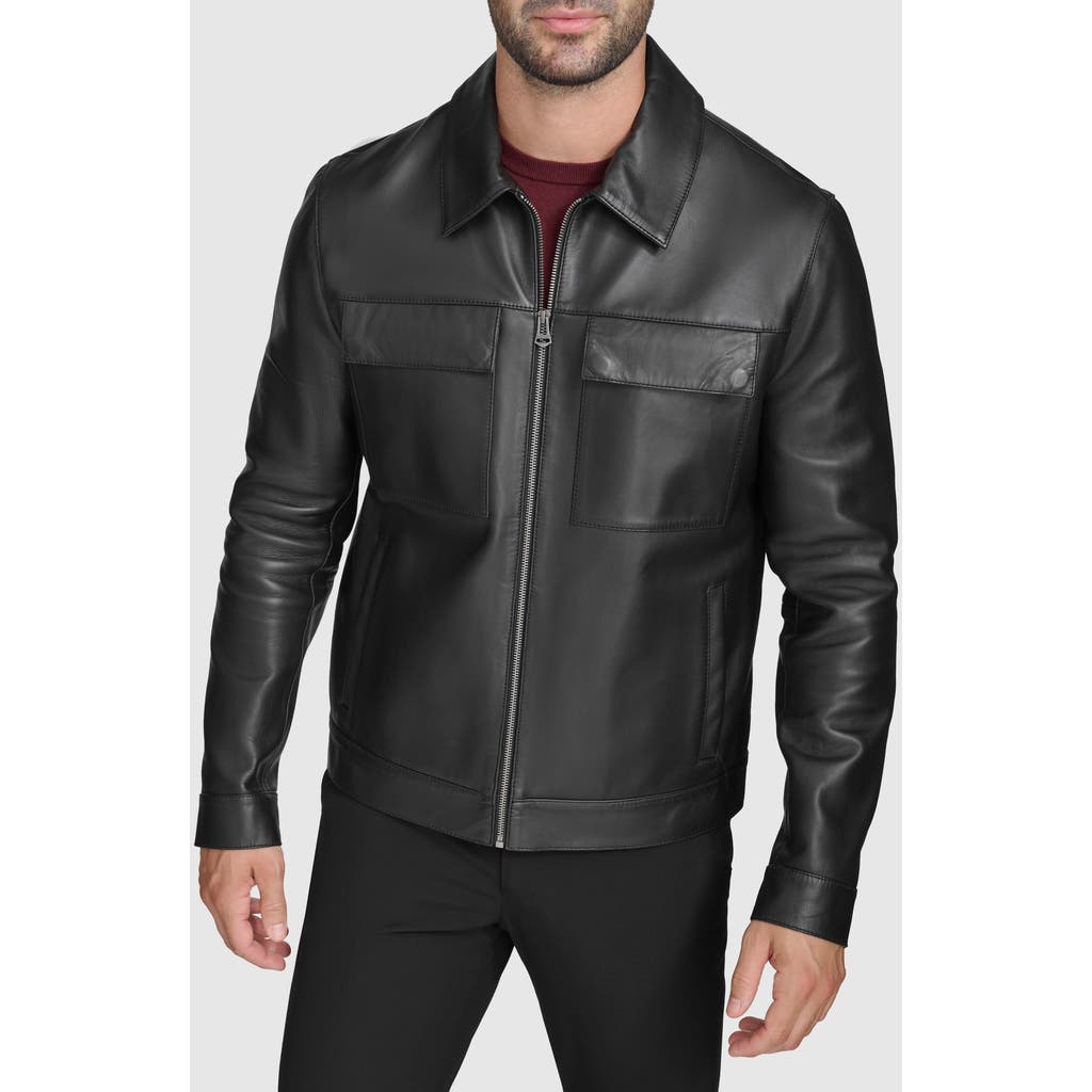 Cole Haan Leather Trucker Jacket In Black