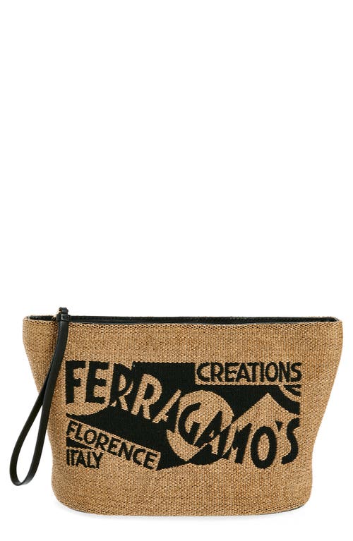 Ferragamo Signature Canvas Pouch Tote In Miele Nero