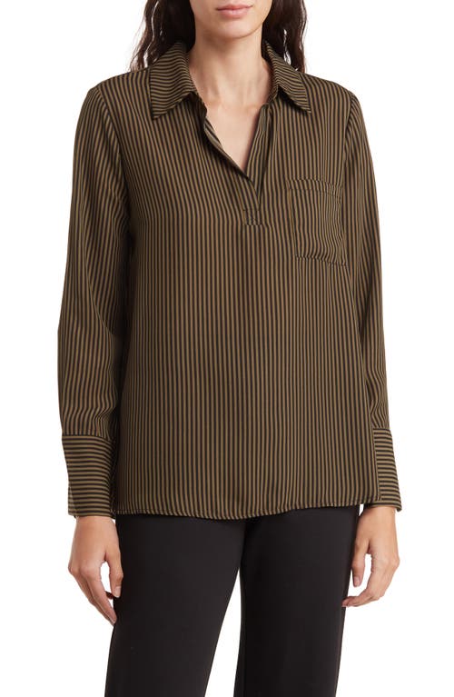 Shop Pleione Long Sleeve Pocket Tunic Shirt In Olive/black Stripe