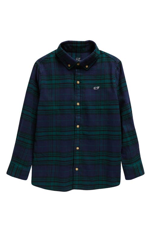 vineyard vines Kids' Check Stretch Cotton Flannel Button-Down Shirt in Plaid- Green at Nordstrom