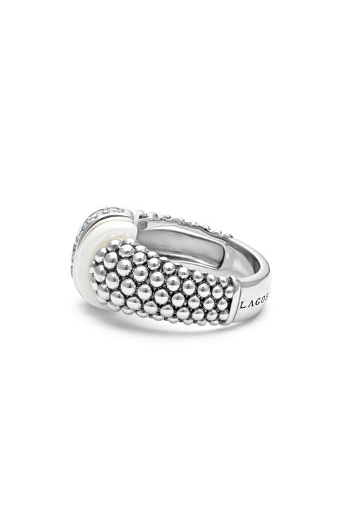 Lagos White Caviar White Ceramic Diamond Large 1-link Ring In Silver/diamond