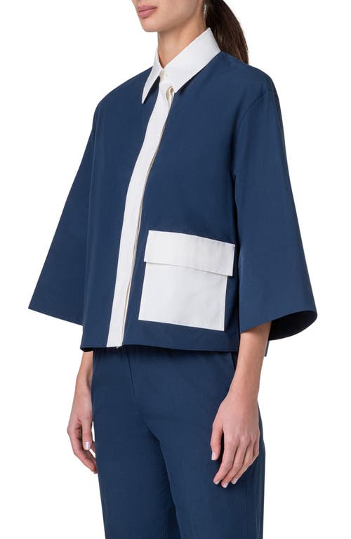 Akris Punto Colorblock Cotton Poplin Boxy Collared Blouse In Ink-cream