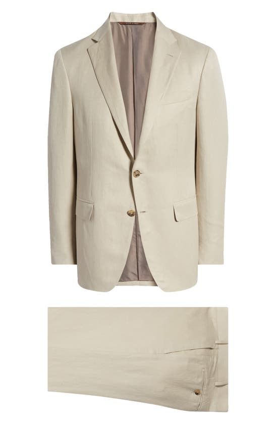 Shop Canali Kei Trim Fit Beige Linen & Silk Wool Suit In Light Beige