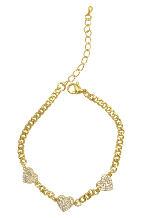 14K Gold Plate Crystal Heart Chain Bracelet