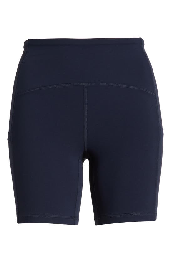 Zella Studio Luxe Pocket Bike Shorts In Navy Sapphire