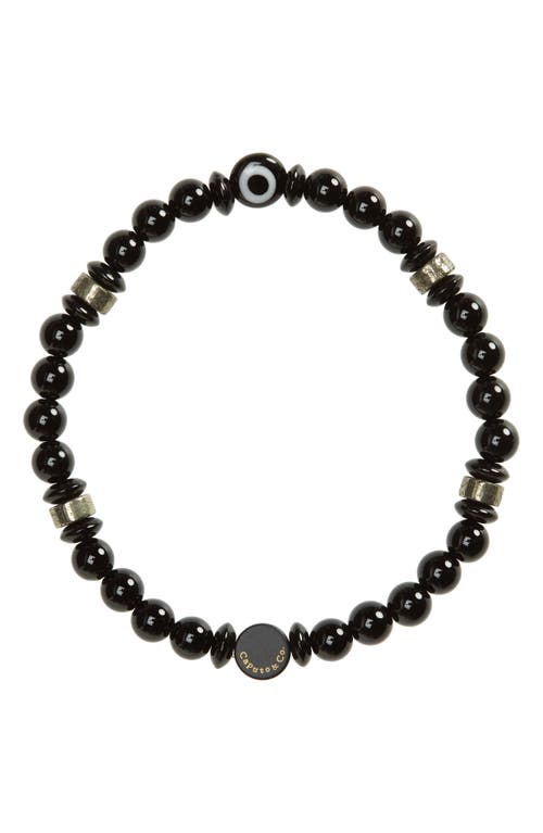 Shop Caputo & Co Evil Eye Beaded Stretch Bracelet In Black Onyx/pyrite