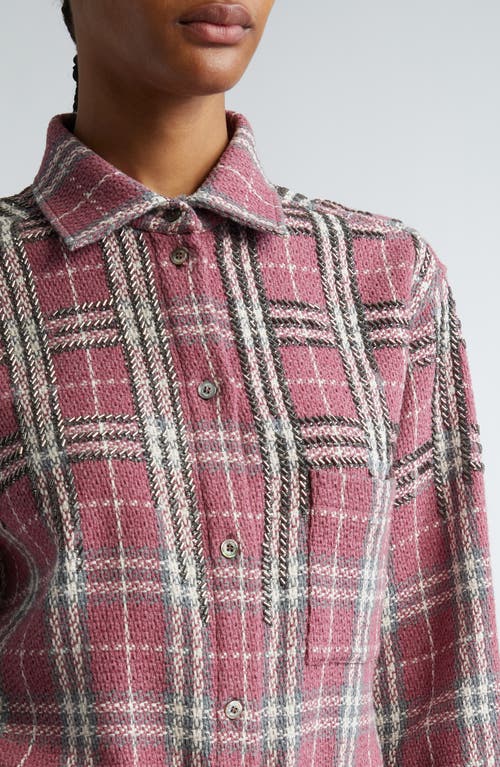 Shop Golden Goose Journey Beaded Plaid Cotton Overshirt In Crushed Berry/sandshell/grey