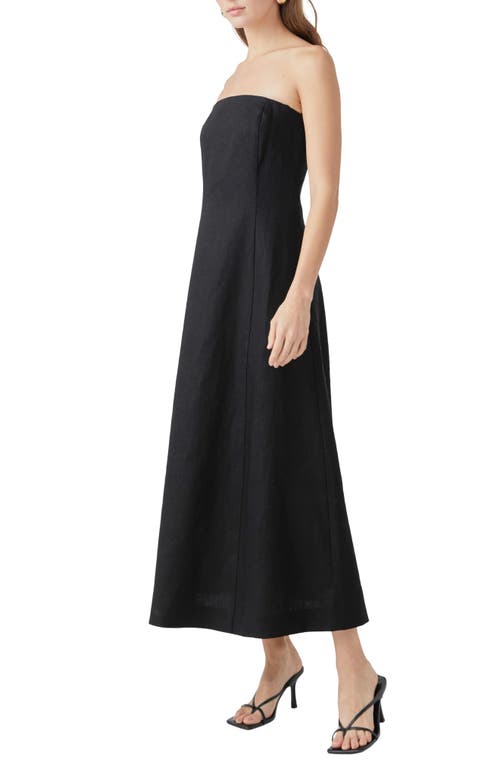 Shop Endless Rose Strapless Linen Dress In Black