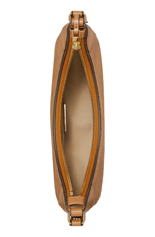 Tory Burch T-monogram Embossed Crescent Shoulder Bag In Tan