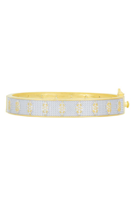Freida Rothman Blossoming Pavé Crystal Hinge Bangle In Gold