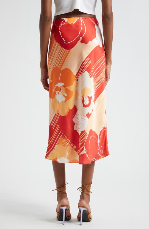 Shop Ramy Brook Rosetta Floral Stripe Midi Slip Skirt In Flame Amore