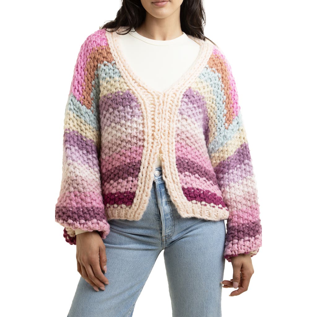 Saachi Rainbow Stripe Reversible Sweater In Multi Pink