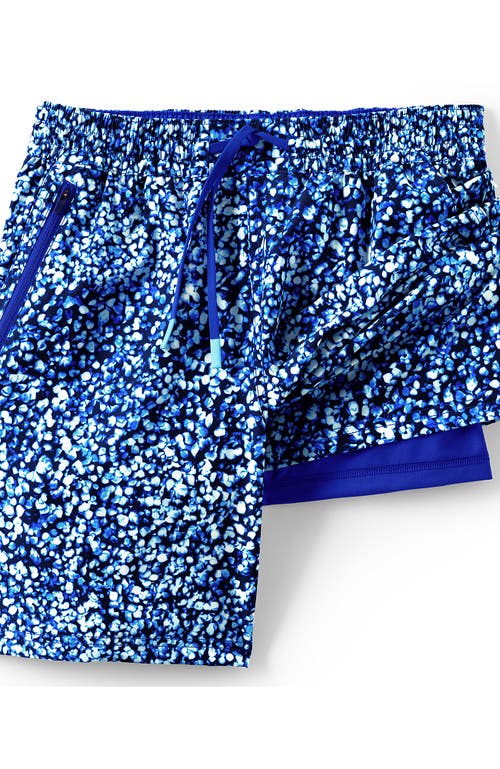 Shop Lands' End Active 7" Swim Trunks In Navy/turquoise Mosaic Dot