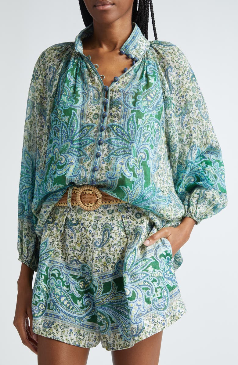 Zimmermann Ottie Paisley Balloon Sleeve Shirt | Nordstrom